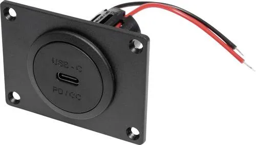 ProCar Power USB-C Einbausteckdose PD/QC ohne LED - Kfz Bordspannungs-Steckverbinder mit Montageplatte, ideal für die einfache Installation in Fahrzeugen und schützt vor Verpolung und Überlast.