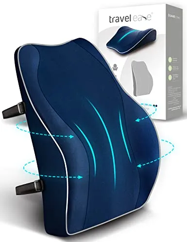 Travel Ease Ergonomisches RückenKissen aus Memory Foam, Lendenkissen für Bürostuhl, Schreibtischstuhl, mit Antistatischem, hautfreundlichem Bezug und für eine Bequeme Sitzhaltung (Dunkelblau)