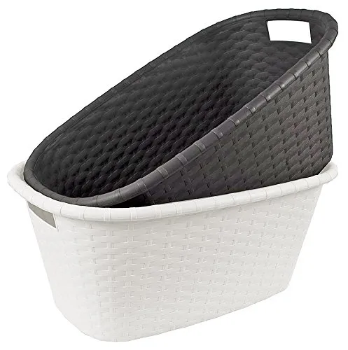 Wäschekorb Wäschesammler stabil Wanne Flechtoptik 60x40cm Kunststoff (Weiß)