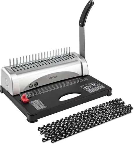 TIANSE Bindemaschine, Bindegeräte, 21-Loch, 450 Blatt, Spiralbindung Maschine mit Starter Kit 100 PCS 3/8 '' Kamm Bindung Stacheln, Kamm Bindemaschine Perfekt für tägliche Office-Dokumente. MEHRWEG