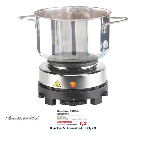 Elektrische Mini-Einzel-Kochplatte, stufenlos, 500 Watt, Ø 10 cm
