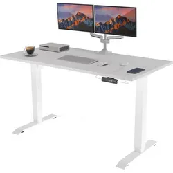 POKAR Höhenverstellbarer Schreibtisch Höhenverstellbar Elektrisch Bürotisch mit Tischplatte, Größe:140x70, Farbe:Weiß + Lichtgrau - Weiß