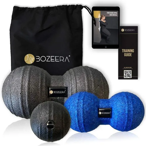 BOZEERA Faszien Duoball Set - Massagebälle für effektive Muskelregeneration - Fußmassagegeräte mit hochwertigen Massagebällen zur Förderung der Muskelgesundheit, inkl. gratis Video-Anleitung, Poster & Tasche für optimale Nutzung.