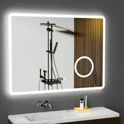GIMBELEN LED Badezimmer Spiegel mit Uhr, Dimmbar & Anti-Beschlag – 80 x 60 cm, Silber
