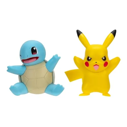 Pokémon PKW3586 - Battle Figure Pack - Pikachu und Schiggy, offizielle detaillierte Figuren, je 5 cm