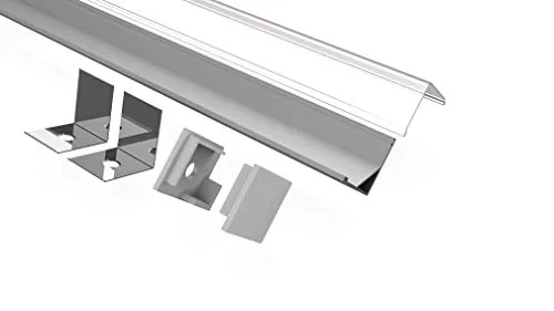 Tivendis Led Alu Profil 2 m ER9010 Komplett Set für Strip/Streifen bis 10 mm breit | Abdeckung satiniert milchig, Endkappen, Befestigungclips | L-Form Winkel Ecke Winkelprofil Eckprofil eloxiert