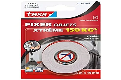 Tesa Doppelseitiges Klebeband, sehr stark, 150 kg, 1,5 m x 19 mm
