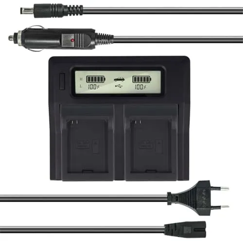Dual Akku-Ladegerät kompatibel mit GoPro AHDBT-001 - mit USB-Anschluss, LCD-Display und Kfz-Ladekabel - Schnellladegerät