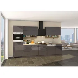 Küchenblock Neapel 330 cm grau hochglanz mit Geräten