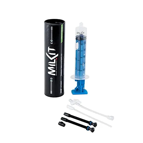 milKit Tubeless Kit COMPACT - Innovatives Montage Set für Tubeless Fahrradreifen - Fahrradwerkzeuge: Patentierte milKit Ventile und präzise Spritze für müheloses Nachfüllen von Dichtmilch ohne Druckverlust – ideal für MTB, Gravel & Rennrad Reifen.
