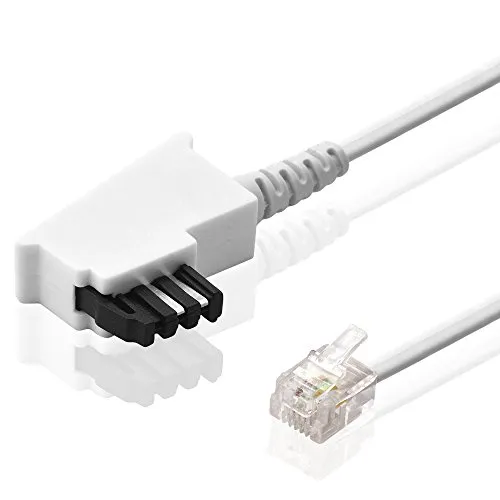 BestPlug 3 Meter Telefon-Kabel, TAE-F Stecker auf RJ11 Stecker, Weiss