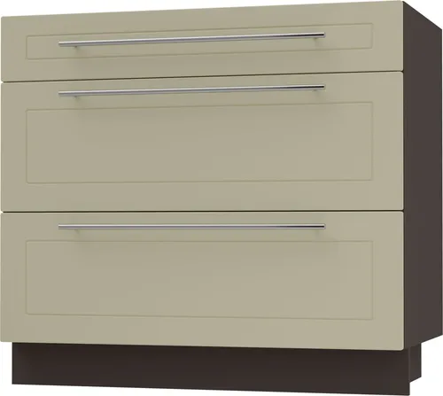 Kvantum Schubladenunterschrank 90cm - Vanille Matt & Lava - Eleganter Schubladenunterschrank mit Teilauszug und Soft-Close-Funktion. Individuell kombinierbar für Ihre Küche. Hohe Belastbarkeit von bis zu 30 kg pro Schublade.