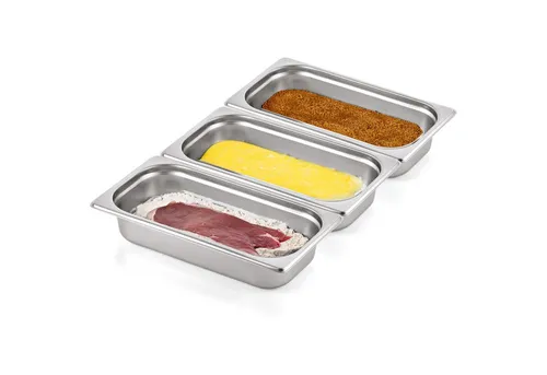 MUVELL Panierschale Panierstraße Edelstahl Schnitzelstraße für Fleisch, Edelstahl, (3-tlg), Panierset mit 6,5 cm Höhe