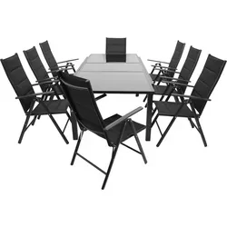 DEGAMO Garnitur TORINO 9-teilig - Gartenmöbel-Set für 8 Personen mit eleganten Klappsesseln und einem großen Ausziehtisch, ideal für gesellige Abende im Garten.