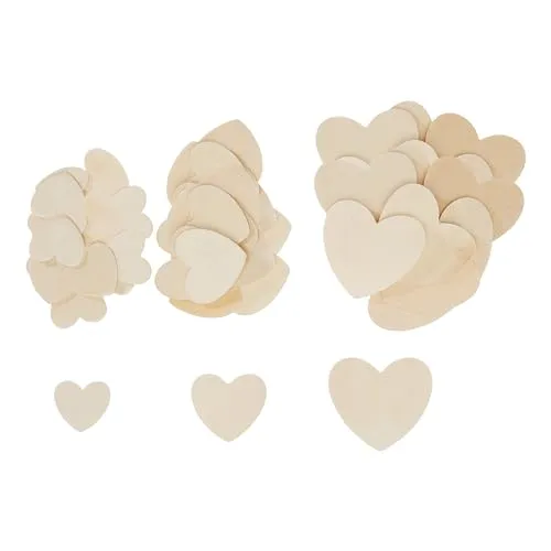 VBS Streuteile Herz Lina 60 Stk. 3.0-5.5 cm Sperrholz Unbemalt 1.5 mm Stärke Dekoration Karten Schachteln Geschenke Tischdeko