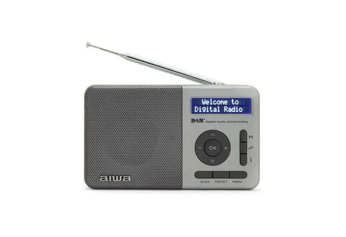 Aiwa RD-40DAB/SL Digitalradio Silber mit Aiwa-Kopfhörern - Tragbares DAB Digitalradio mit High Definition Audio, 16 Stunden Akkulaufzeit und 50 Speicherplätzen für Sender – ideal für Musikgenuss unterwegs!