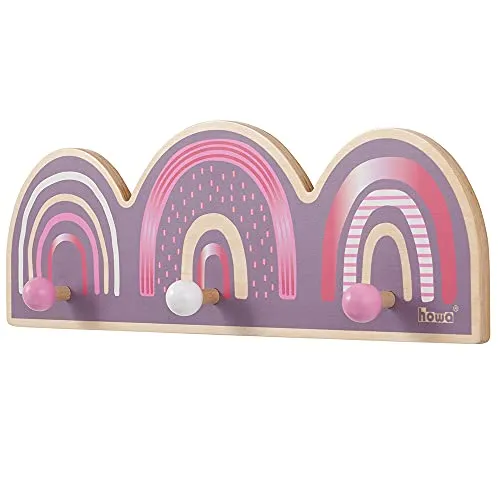 howa Wandgarderobe Rainbow für Kinder aus Holz - Garderobe für Baby- & Kleinkinderzimmer, mit 3 Haken und modernem Design für Ordnung im Kinderzimmer