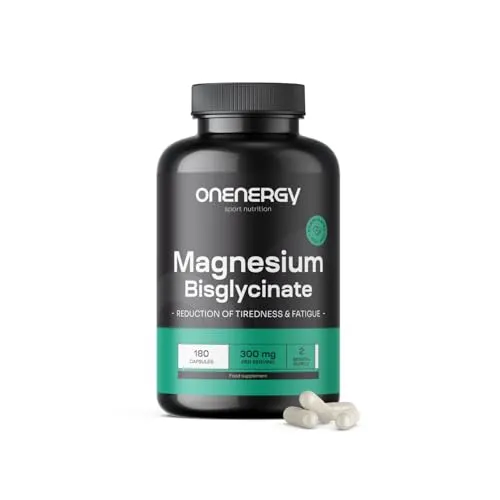 OnEnergy Magnesiumbisglycinat 300 mg – 180 Kapseln – 100 mg Magnesium pro Kapsel – Hohe Bioverfügbarkeit – Unterstützung für Muskeln und Knochen – Funktion des Nervensystems
