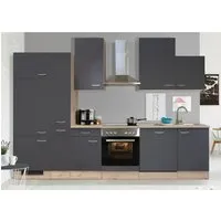 Flex Well Küchenzeile Tiago 310 cm - Basaltgrau Matt - Küchenzeilen mit integrierten Geräten: Komplettlösung mit Einbauherd, Kühlschrank und Geschirrspüler für effizientes Kochen und frische Luft.