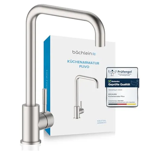 Bächlein Küchenarmatur Plivo – Einhand-Spültischbatterie aus gebürstetem Edelstahl mit 360° schwenkbarem Auslauf