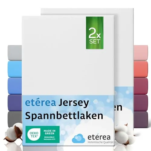 etérea Jersey 2er Set Spannbettlaken 80x160cm - 80x180cm Weiss bis 20 cm Höhe - 100% Baumwolle Spannbetttuch Oekotex - Kinder Doppelpack Bettlaken 80x160 cm - 80x180 cm - White
