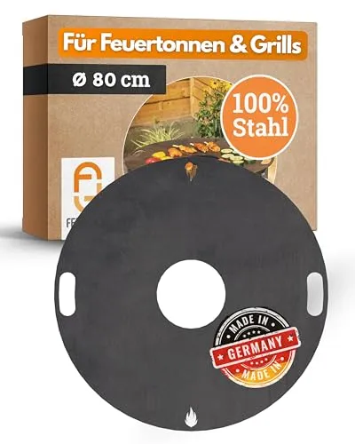 Feuerfest 123 Grillplatte rund I Ø 80cm I Feuerplatte aus Feinkorn-Stahl I Massive Plancha-Platte mit 4mm Stärke I Grillaufsatz für Feuerschale, Feuertonne, BBQ-Grilltonne & Kugelgrill