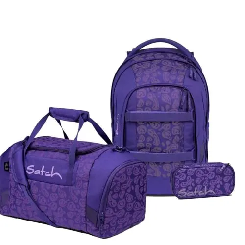 satch Pack Schulrucksack Set 3tlg. inkl. Schlamperbox und Sporttasche (Bright Faces) - Tagesrucksäcke mit 30 Litern Volumen, inklusive Sporttasche mit Nassfach. Reflektierende Elemente sorgen für Sicherheit im Straßenverkehr. Nachhaltig und umweltbewusst!