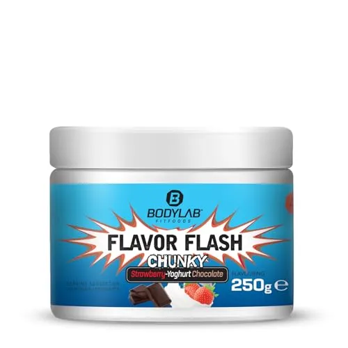 Bodylab24 Flavour Flash Chunky Erdbeer-Joghurt-Schoko 250g, kalorienarmes Flavour Powder für Quark und Joghurt, Aromapulver zum Süßen, Backen und Verfeinern von Lebensmitteln, reich an Ballaststoffen
