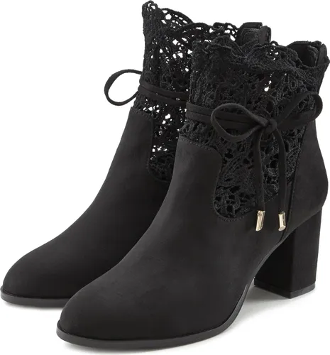 LASCANA High-Heel-Stiefelette für Damen, Gr. 40, schwarz - Modische Stiefelette mit 7 cm Blockabsatz und eleganter Spitze, ideal für stilvolle Anlässe. Obermaterial und Futter aus 100% Textil für hohen Tragekomfort.
