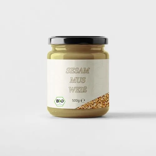 Mynatura Bio Sesam Mus Weiß 500g I Tahin I Sesammus I Aus weißem Sesam I Zum Kochen und Backen I Im Glas (1x 500g)