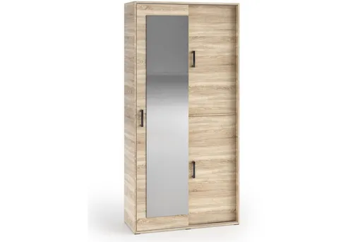 Beautysofa Garderobenschrank Lang (modern / loft Stil, Kleiderschrank mit Türen, Garderobe 90, 100, 150 cm, weiß / sonoma / artisan) mit Spiegel