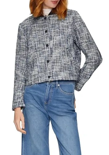 s.Oliver Bouclé-Jacke mit Metallic-Garn in Navy - Eleganter Blazer für Damen, Regular Fit mit leichtem Futter und stylischem Stehkragen – perfekt für besondere Anlässe.