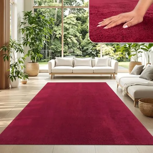 TT Home Teppich Wohnzimmer Rot 160x220 cm | Waschbar & Pflegeleicht