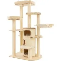 COSTWAY 173cm Kratzbaum Holz für Katzen - Kratzbaum aus stabilem Holz mit 3 Plattformen, Katzenhöhle und Spielzeug für stundenlangen Spaß und Komfort für Ihre Katzen.