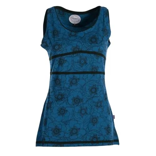 Vishes - Alternative Bekleidung - Damen Sommer-Top Tank-Top Blümchen T-Shirt ärmellos türkis 38-40