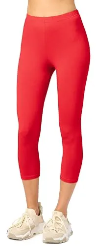 Merry Style Damen Leggings 3/4 aus Baumwolle mit Stretch – Leichte Capri Leggings Damen aus atmungsaktiver, elastischer Baumwolle, ideal für Yoga Sport Freizeit Reisen MS10-199 (Rot, XS)