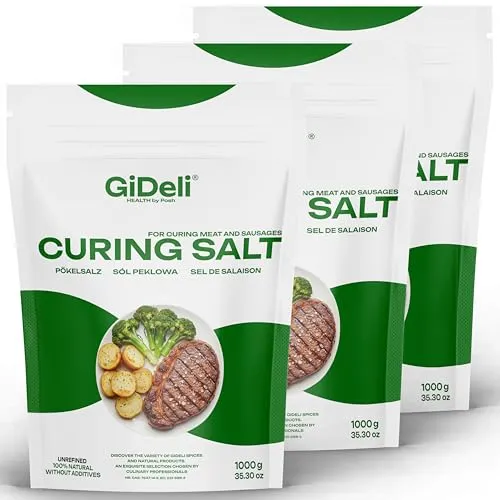 GiDeli Pökelsalz 3kg Nitritpökelsalz für Fleisch, Wurst & Schinken Profi-Qualität Feinkörnig Perfekt für Trockenpökelung & Nasspökelung 3x 1kg