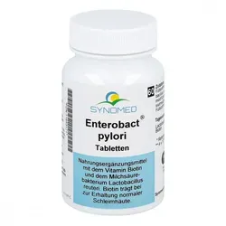 Enterobact Pylori Tabletten 60 ST - Nahrungsergänzungsmittel zur Unterstützung der Magenflora mit Biotin und Limosilactobacillus Reuteri. Glutenfrei, vegan und ohne Konservierungsstoffe – ideal für eine gesunde Ernährung.