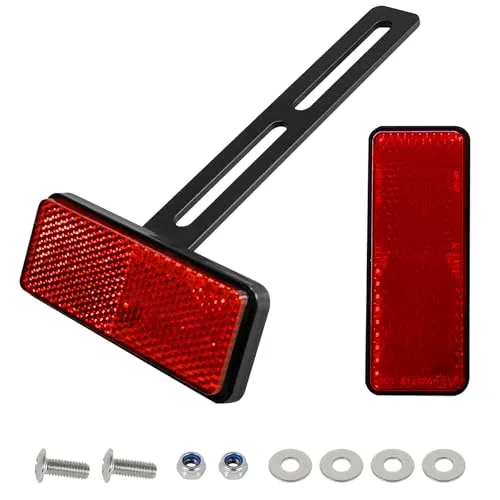evermotor Motorrad Reflektor hinten schmal rot mit Lange T-Halter, E4 E-geprüft Fahrrad Kennzeichen Rückstrahler Katzenauge Universal für ATV Roller Quad