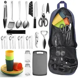 Camping-Kochgeschirr-Set aus Edelstahl - Umfassendes Kochgeschirr-Set für 4 Personen: Hochwertige, rostbeständige Edelstahlwerkzeuge und praktische Aufbewahrungstasche für jedes Outdoor-Abenteuer. Ideal für Camping, Wandern und Picknicks.