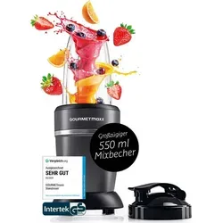 GOURMETmaxx Mixer & Smoothie Maker 4-tlg. | Kompakter Standmixer für Vitamine to go - Mixer: Kompakter Hochleistungsmixer mit 1000-Watt-Motor und auslaufsicherem To-go-Deckel für schnelle, gesunde Smoothies und Shakes – ideal für die kleine Küche!