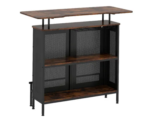COSTWAY Bartisch Küche mit Stauraum und Fußstütze - Barmöbel mit stabiler Metallkonstruktion und verstellbaren Füßen, ideal für gemütliche Abende mit Freunden und ausreichend Stauraum für Getränke und Gläser.