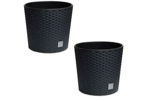 Astor24 Blumentopf 2er Set - Rattan Blumenkübel in Anthrazit - Garten-Zubehör: Witterungsbeständige und frostbeständige Blumentöpfe aus hochwertigem Kunststoff, ideal für Balkon und Garten.