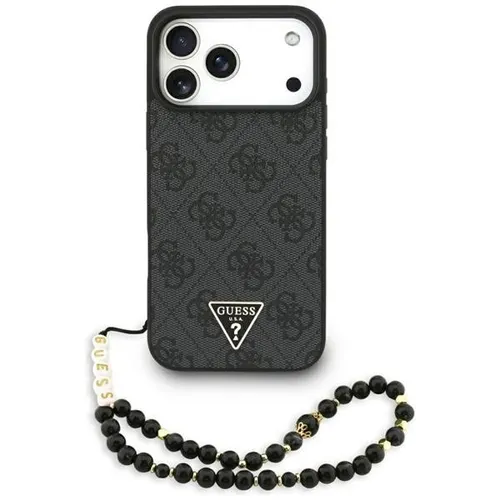 GUESS 4G Strap Triangle Logo MagSafe Hülle für iPhone 17 Pro Max - Schwarz - Exklusive Handyhülle von Guess mit MagSafe-Unterstützung, elegantes Design und robusten Schutz vor Stößen und Kratzern. Ideal für stilbewusste Nutzer!