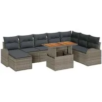 vidaXL Garten-Sofa-Set mit Kissen 9 pcs Grau - Gartensofas mit integriertem Stauraum, wetterfest und pflegeleicht – ideal für entspannte Tage im Freien und modernen Außenbereichen.