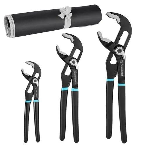 DURATECH Wasserpumpenzangen Set, 200MM/250MM/300MM, Rohrzange Verstellbar Rillengreifzangen, Rohrwerkzeuge mit breiter Backenöffnung, 3-teilig