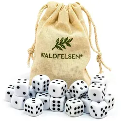 Waldfelsen Spiel – 2-50 Stk Standard Spielwürfel 16 mm Acrylwürfel Würfel bunt, Spielmaterial, Verschiedene Farben weiß