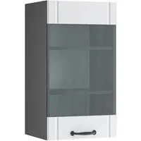 Vicco Glashängeschrank Fame-Line, Weiß Landhaus/Anthrazit, 40 cm - Hängeschrank für die Küche, platzsparend und stilvoll mit Soft-Close-Scharniere. Ideal für kleine Küchen und zur individuellen Gestaltung durch zusätzliche Module.