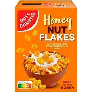 GutundGünstig Cornflakes Honey Nut Flakes, 750 g – Knusprige Frühstücksflocken mit Nüssen