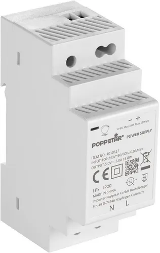 Poppstar DIN-Rail Netzteil 5V DC 3A 15W von Poppstar